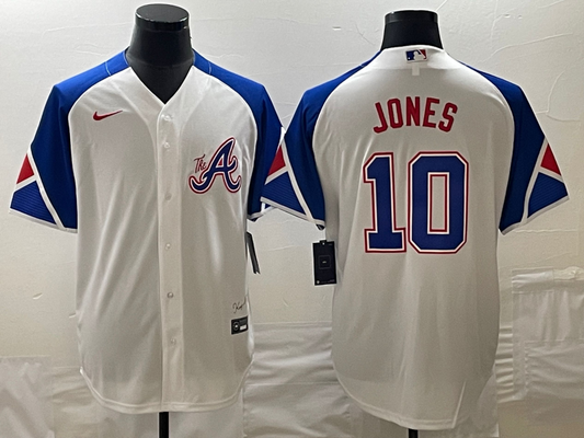 Men's Atlanta Braves Chipper Jones #10 White 2023 City Connect Replica Jersey1