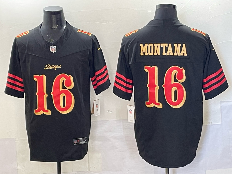 Men's San Francisco 49ers Joe Montana #16 Black 2025 Rivalries Collection Limited Jersey