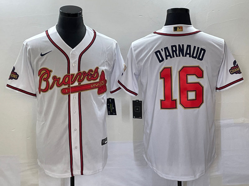 Men's Atlanta Braves Travis d'Arnaud #16 White Replica Player Jersey1