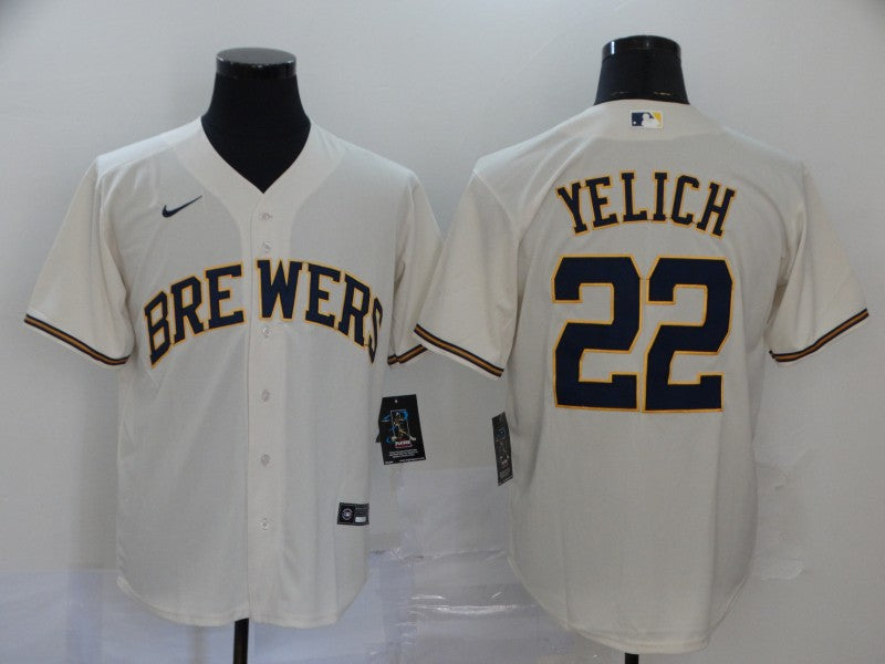 Men's Milwaukee Brewers Christian Yelich #22 Beige Player Jersey1