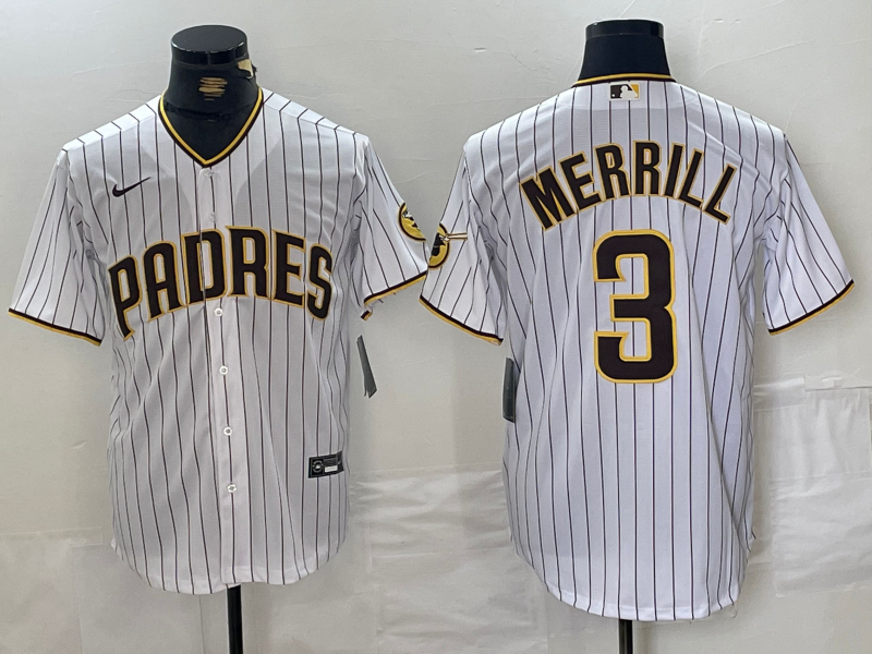 Men's San Diego Padres Jackson Merrill #3 White Home Replica Player Jersey1
