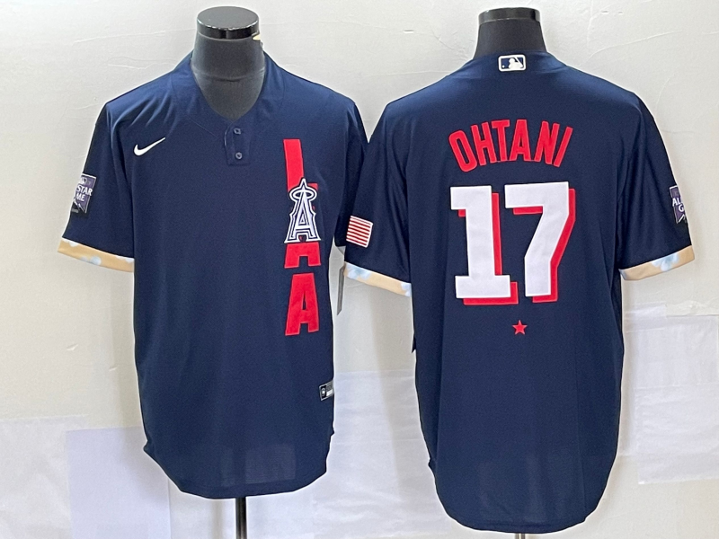 Men's Los Angeles Angels Shohei Ohtani #17 ALL STAR Navy Baseball Jersey1