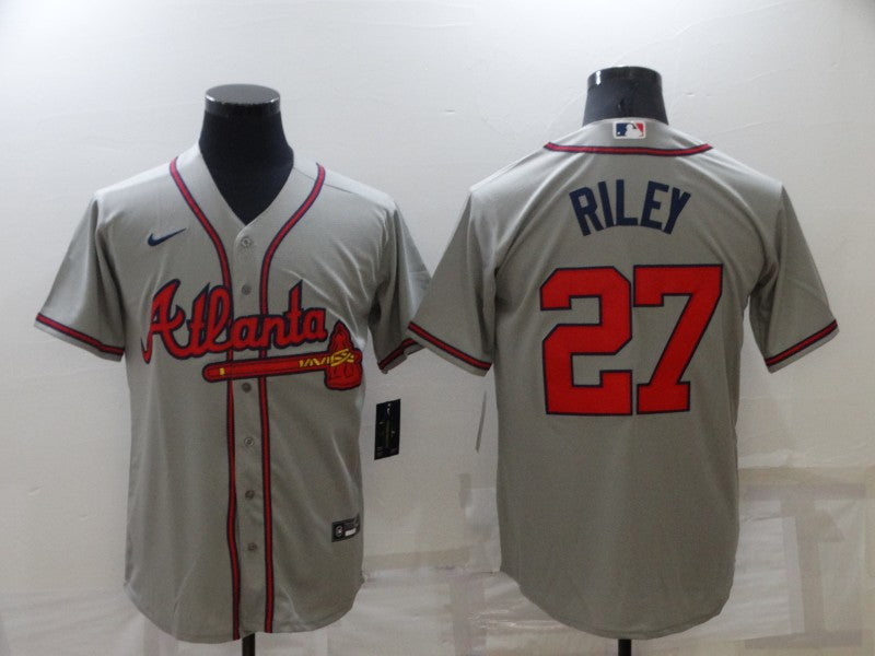 Men's Atlanta Braves Austin Riley #27 Gray Replica Player Jersey1