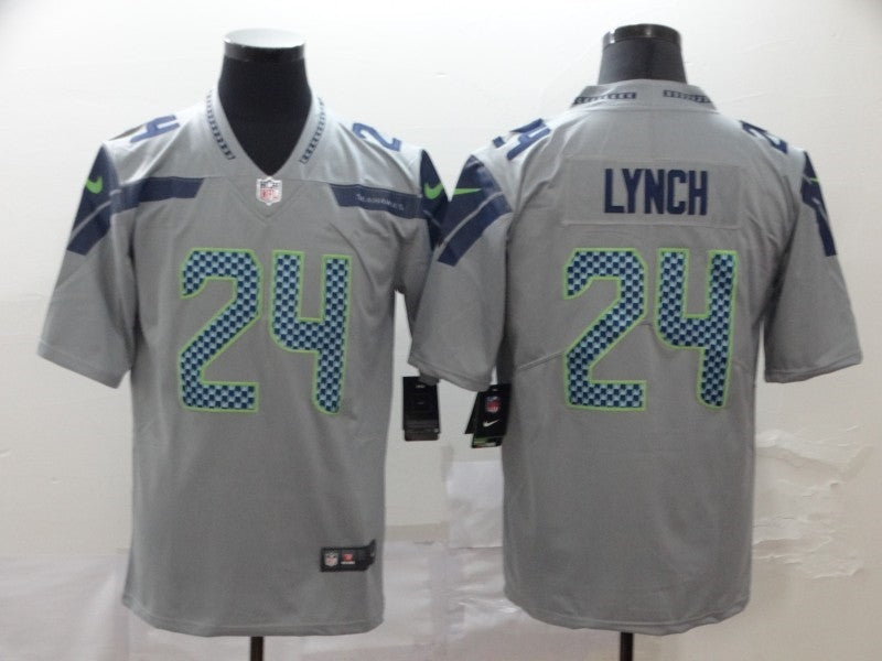 Men's Seattle Seahawks #24 Marshawn Lynch Jersey Grey