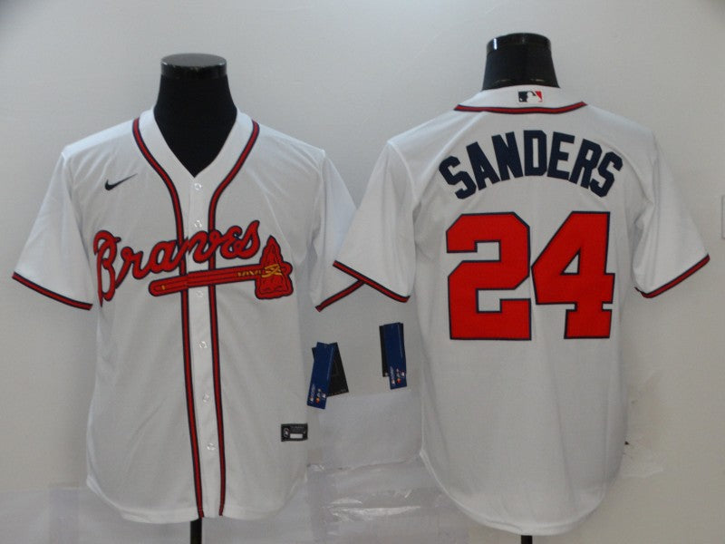 Men's Atlanta Braves Deion Sanders #24 White Replica Player Jersey1