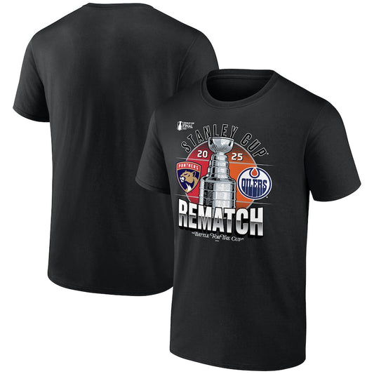 Men's Florida Panthers vs. Edmonton Oilers Black 2025 Stanley Cup Final Matchup Rematch T-Shirt