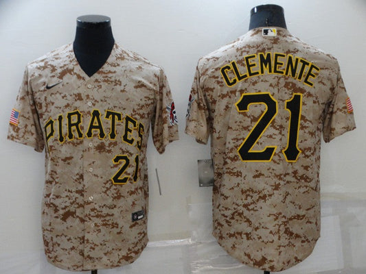 Men's Pittsburgh Pirates Roberto Clemente #21 Camouflage Game Jersey1
