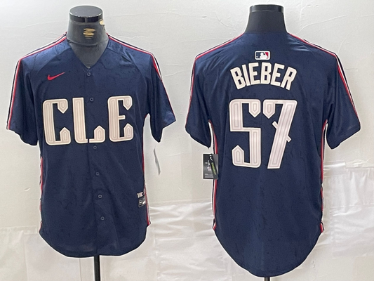 Men's Cleveland Guardians Shane Bieber #57 Navy 2024 City Connect Limited Jersey1