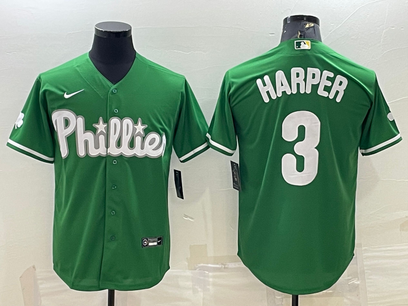 Men's Philadelphia Phillies Bryce Harper #3 Green Replica Player Jersey1