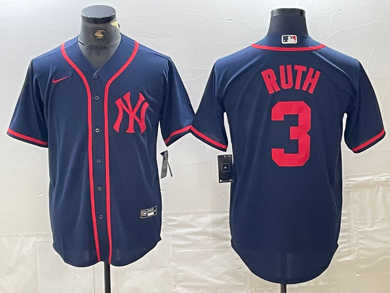 Men's New York Yankees Babe Ruth #3 Navy Limited Game Jersey1