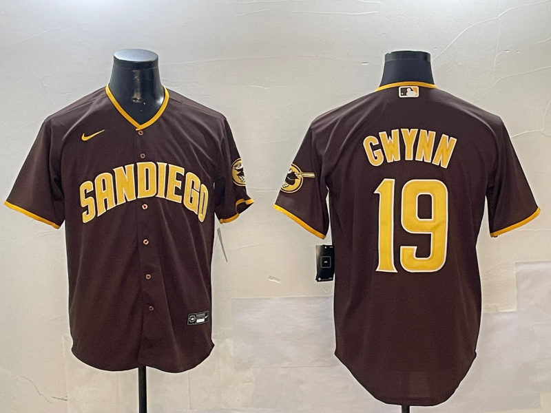 Men's San Diego Padres Tony Gwynn #19 Brown Stitched Jersey1