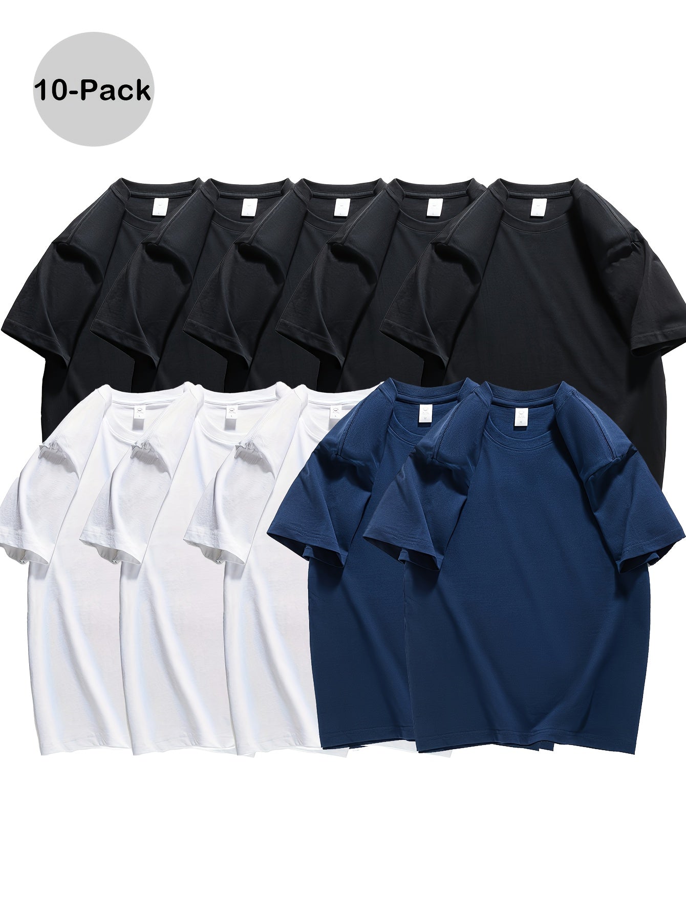 Men's 10-Pack Cotton Short Sleeve T-Shirt Summer Basics Trend Melange