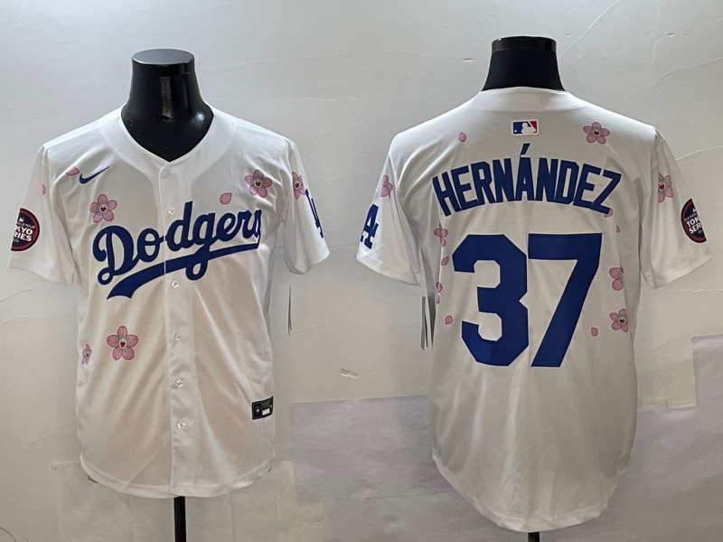 Men's Los Angeles Dodgers Teoscar Hernandez #37 White Game Jersey1