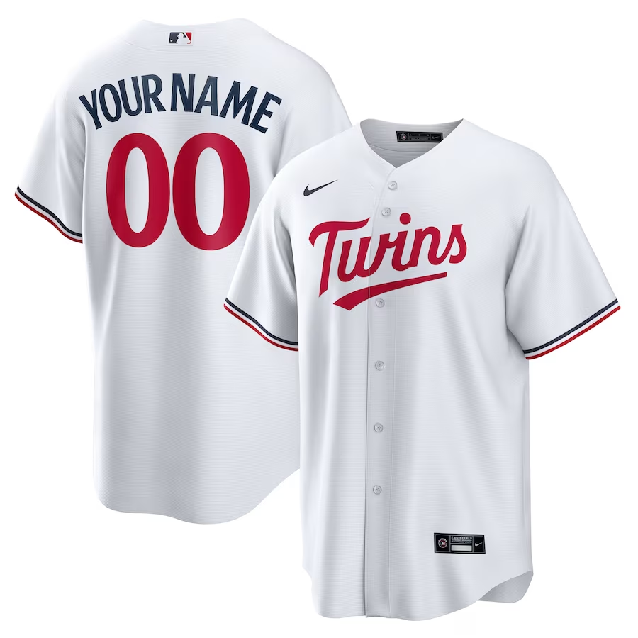 Men's Minnesota Twins White Home Replica Custom Jersey1