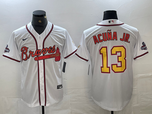 Men's Atlanta Braves Ronald Acuna Jr. White Authentic Jersey1 Champion Edition