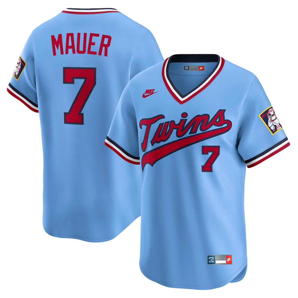 Joe Mauer Minnesota Twins Throwback Cooperstown Collection Jersey - Light Blue